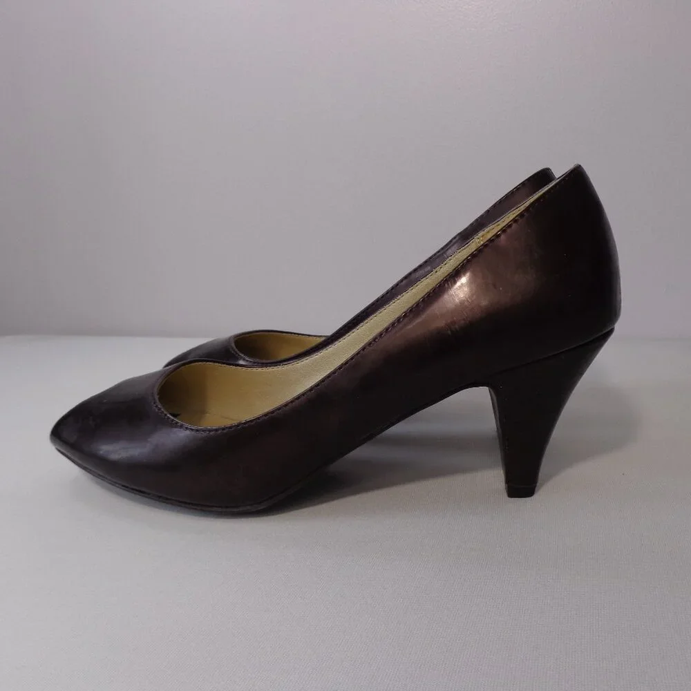Mossimo Women’s Shiny Brown Mid Heel Peep-Toe Pumps Heels Shoes Size 8‎